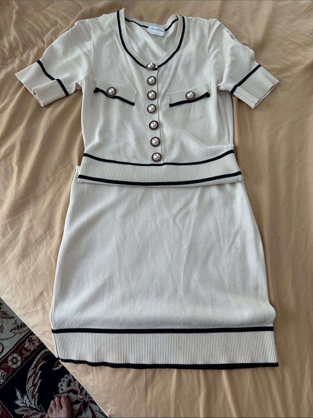 For Love And Lemons Cream Knit Midi Dress with Black Trim